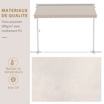 Store double pente manuel rétractable inclinaison réglable acier époxy blanc polyester imperméabilisé anti-UV beige dim. 3L x 2 95l x 2 6H m