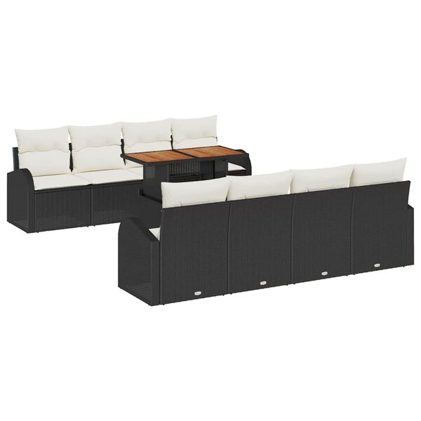 vidaXL Ensemble de canapé de jardin 9 Pièces Noir Poly rotin