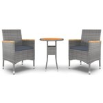 vidaXL Mobilier à dîner de jardin 3 Pièces Résine tressée Gris