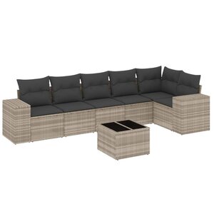 vidaXL Salon de jardin avec coussins 7 Pièces gris clair résine tressée