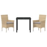 Ensemble de salle à manger de jardin vidaXL 3 pièces avec coussins Beige Poly Rattan