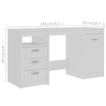 Bureau table poste de travail meuble d'ordinateur informatique étude 140 x 50 x 76 cm bois d’ingénierie blanc 02_0023523