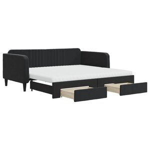 vidaXL Lit de jour avec gigogne et tiroirs noir 90x190 cm velours