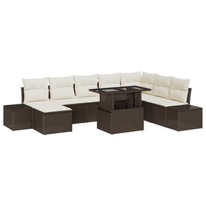 vidaXL Ensemble de Canapé de Jardin 9 pièces avec Coussins Marron en Rattan Synthétique