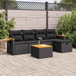 vidaXL Salon de jardin 6 Pièces avec coussins noir résine tressée