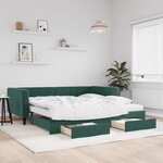 vidaXL Lit de jour et gigogne et tiroirs vert foncé 100x200 cm velours
