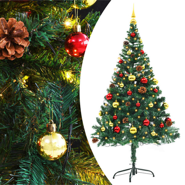 vidaXL Arbre de Noël artificiel pré-éclairé avec boules vert 150 cm