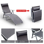Outsunny transat chaise longue bain de soleil pliable dossier inclinable multi-positions têtière fournie 137L x 64l x 101H cm métal époxy textilène gris