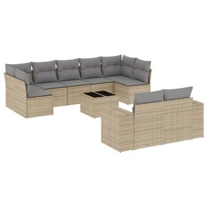 vidaXL Salon de jardin avec coussins 10 Pièces beige résine tressée