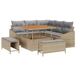 Ensemble de canapés de jardin 8 pièces avec coussins beige poly rattan acacia