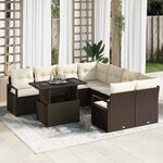 vidaXL Ensemble de canapé de jardin avec coussin 9 Pièces Marron et crème