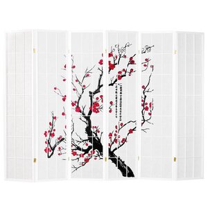 Paravent bois 6 pans bambou blanc