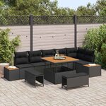 vidaXL Ensemble de canapé de jardin avec coussin 9 Pièces Noir Poly rotin