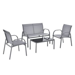 Salon de jardin de 4 meubles gagra acier PVC polyester noir gris clair 03_0008232