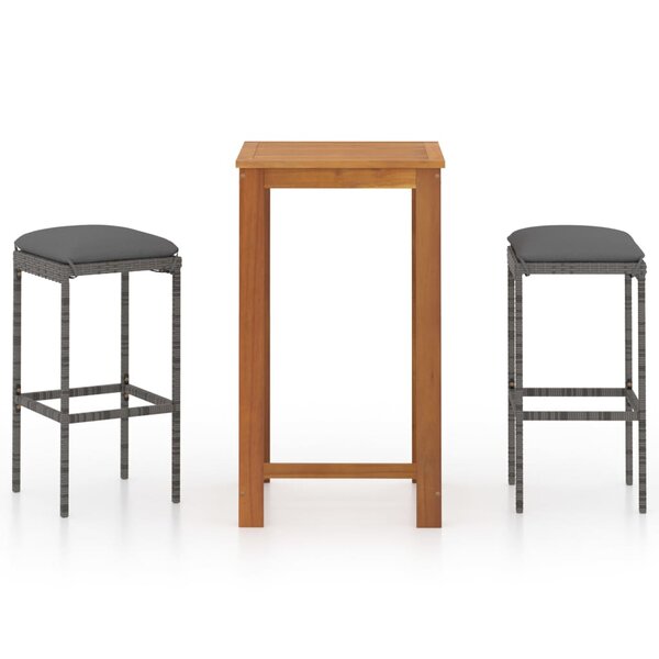 vidaXL Ensemble de bar de jardin avec coussins 3 Pièces Gris