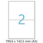 Lot de 100 planches a4 de 2 étiquettes autocollantes a5 format 199,6 x 143,5 mm = 200 étiquettes