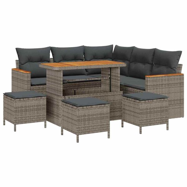 vidaXL Ensemble de canapé de jardin avec coussin 9 Pièces Gris Poly rotin