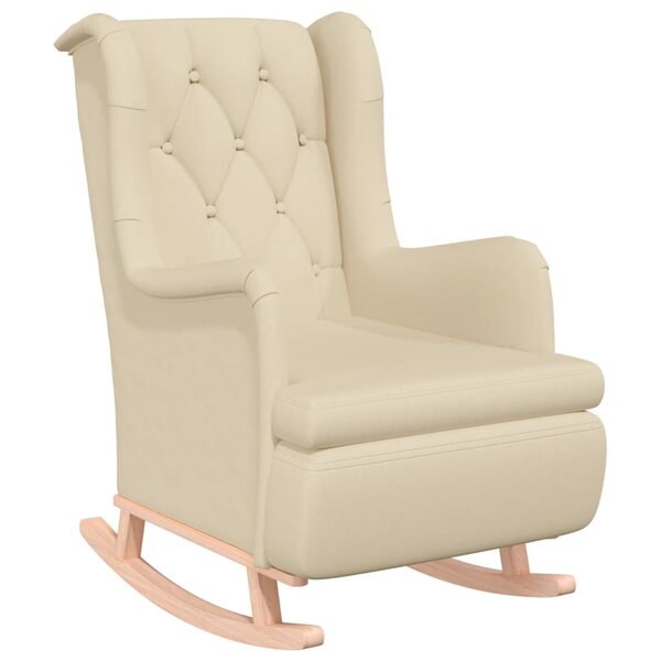 vidaXL Fauteuil et pieds à bascule en bois d'hévéa solide crème Tissu