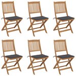 vidaXL Chaises pliables de jardin lot de 6 avec coussins Bois d'acacia