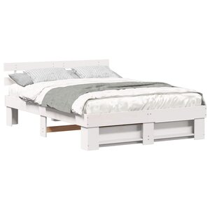 vidaXL Cadre de lit avec tête de lit Blanc 160 x 200 cm Pin massif