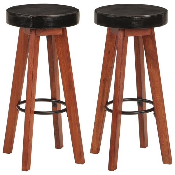 vidaXL Tabourets de bar 2 Pièces Cuir véritable et bois d'acacia solide