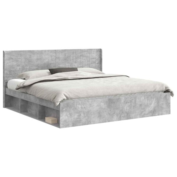 vidaXL Cadre de lit avec rangement et tête de lit Gris béton