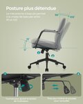 Chaise de bureau pivotante fauteuil ergonomique surface en pu facile à nettoyer hauteur réglable dossier confortable assise incurvée capacité 150 kg gris 12_0004884