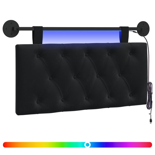 vidaXL Tête de lit suspendue Avec lumière LED Noir Velours