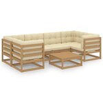 vidaXL Salon de jardin 7 Pièces avec coussins Marron miel Bois de pin