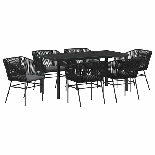 vidaXL Ensemble de salle à manger pour jardin avec coussin 7 Pièces Noir