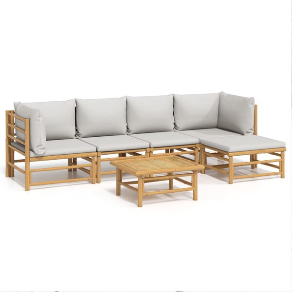 vidaXL Salon de jardin 6 Pièces avec coussins gris clair bambou