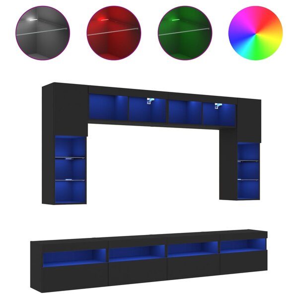 vidaXL Ensemble de meubles TV muraux 8 Pièces avec lumières LED noir