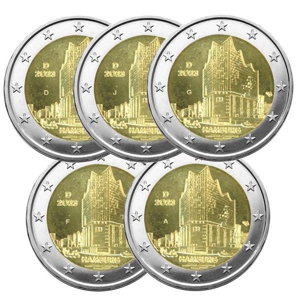 2 euro commemorative 2023 : allemagne (hambourg 5 pièces)