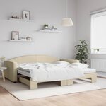 vidaXL Lit de jour avec gigogne et matelas crème 100x200 cm tissu