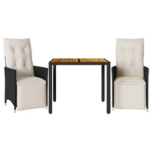 vidaXL Ensemble de bistro 3 Pièces avec coussins noir résine tressée