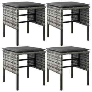 vidaXL Repose-pieds de jardin et coussins lot de 4 Gris Résine tressée