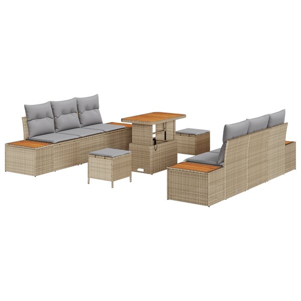 vidaXL Ensemble de canapé de jardin 9 pièces avec coussins  polyrotin beige  acacia.