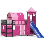 vidaXL Lit mezzanine enfants avec tour rose 90x190 cm bois pin massif