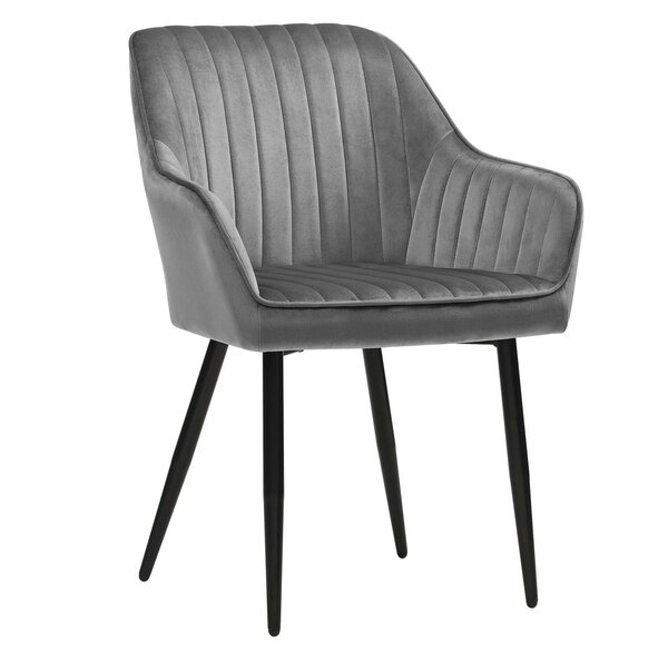 Chaise de salle à manger fauteuil siège rembourrée avec accoudoirs largeur d’assise 49 cm pieds en métal revêtement en velours charge 110 kg pour salon chambre gris clair 12_0002426