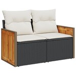 Ensemble de canapé de jardin 10 pièces avec coussins en poly rattan noir et acacia