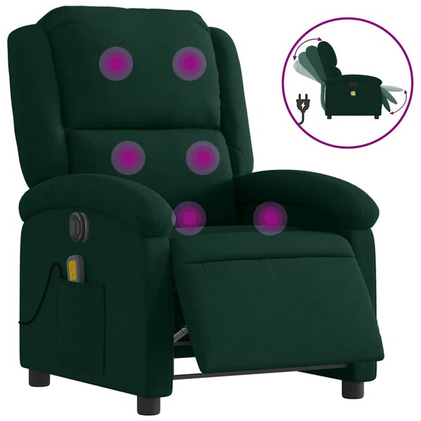 vidaXL Fauteuil inclinable de massage électrique vert foncé velours