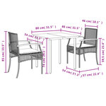vidaXL Ensemble à manger de jardin et coussins 3 Pièces Beige poly rotin
