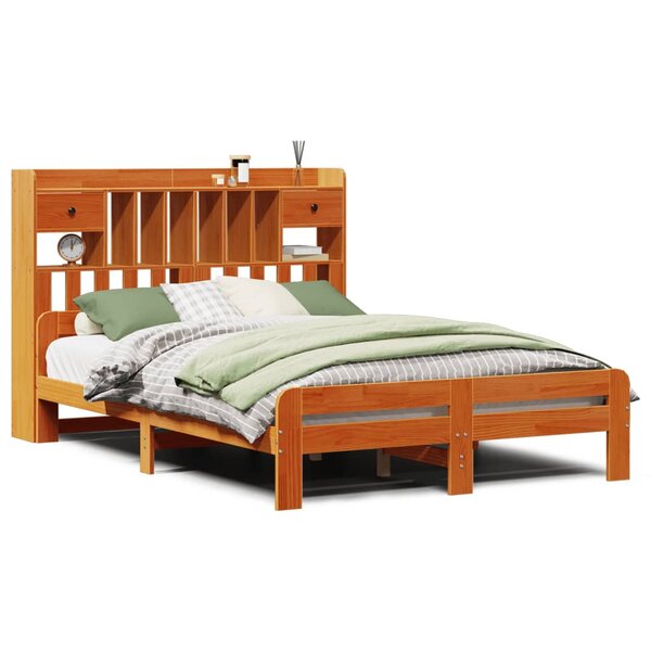 vidaXL Lit bibliothèque sans matelas cire marron 140x200 cm pin massif