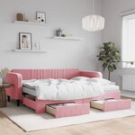 vidaXL Lit de jour avec gigogne et tiroirs rose 90x200 cm velours