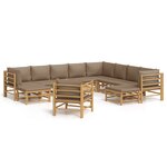 vidaXL Salon de jardin 12 Pièces avec coussins taupe bambou