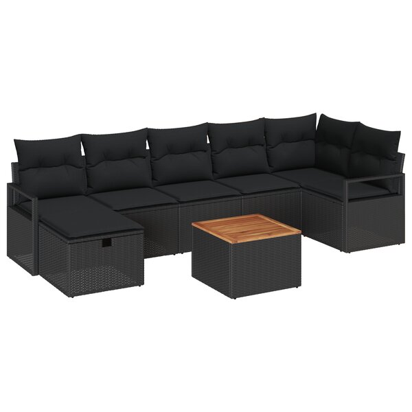 vidaXL Ensemble de canapé de jardin avec coussin 8 Pièces Noir Poly rotin