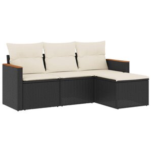 vidaXL Salon de jardin 4 Pièces avec coussins noir résine tressée