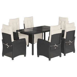 vidaXL Ensemble à manger de jardin coussins 7Pièces Noir Résine tressée