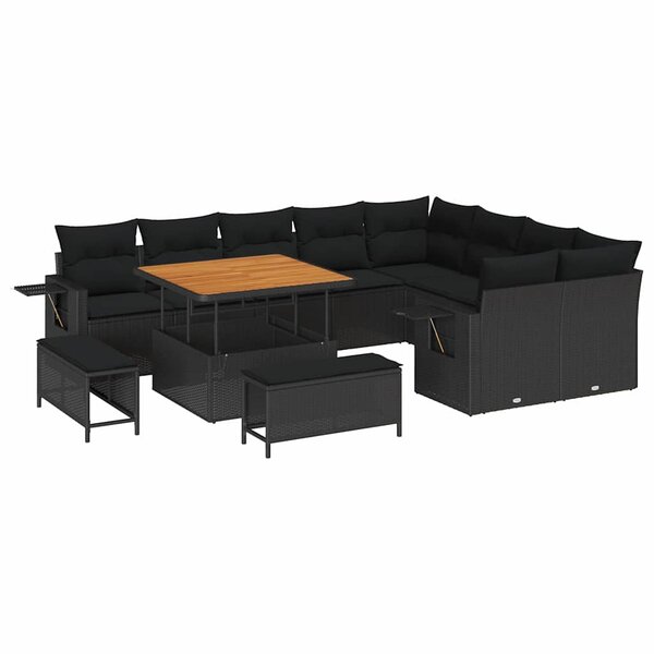 vidaXL Ensemble de canapé de jardin 12 Pièces Noir polyrotin