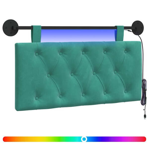 vidaXL Tête de lit suspendue Avec lumière LED Turquoise Velours